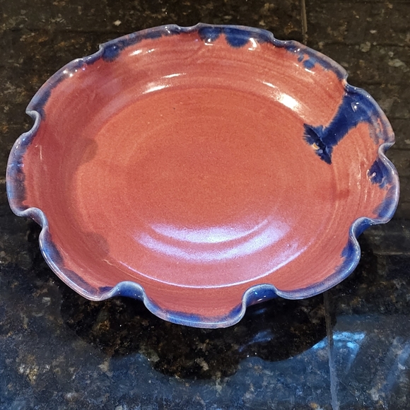 Sheltons North Carolina Pottery Dish Mauve Pink and Dark Blue Glaze 1995 - Picture 5 of 10